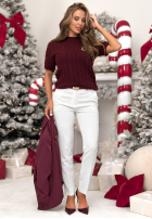 Ozdobnie pleciony Svetr Miss Me vínový