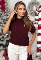 Ozdobnie pleciony Svetr Miss Me vínový