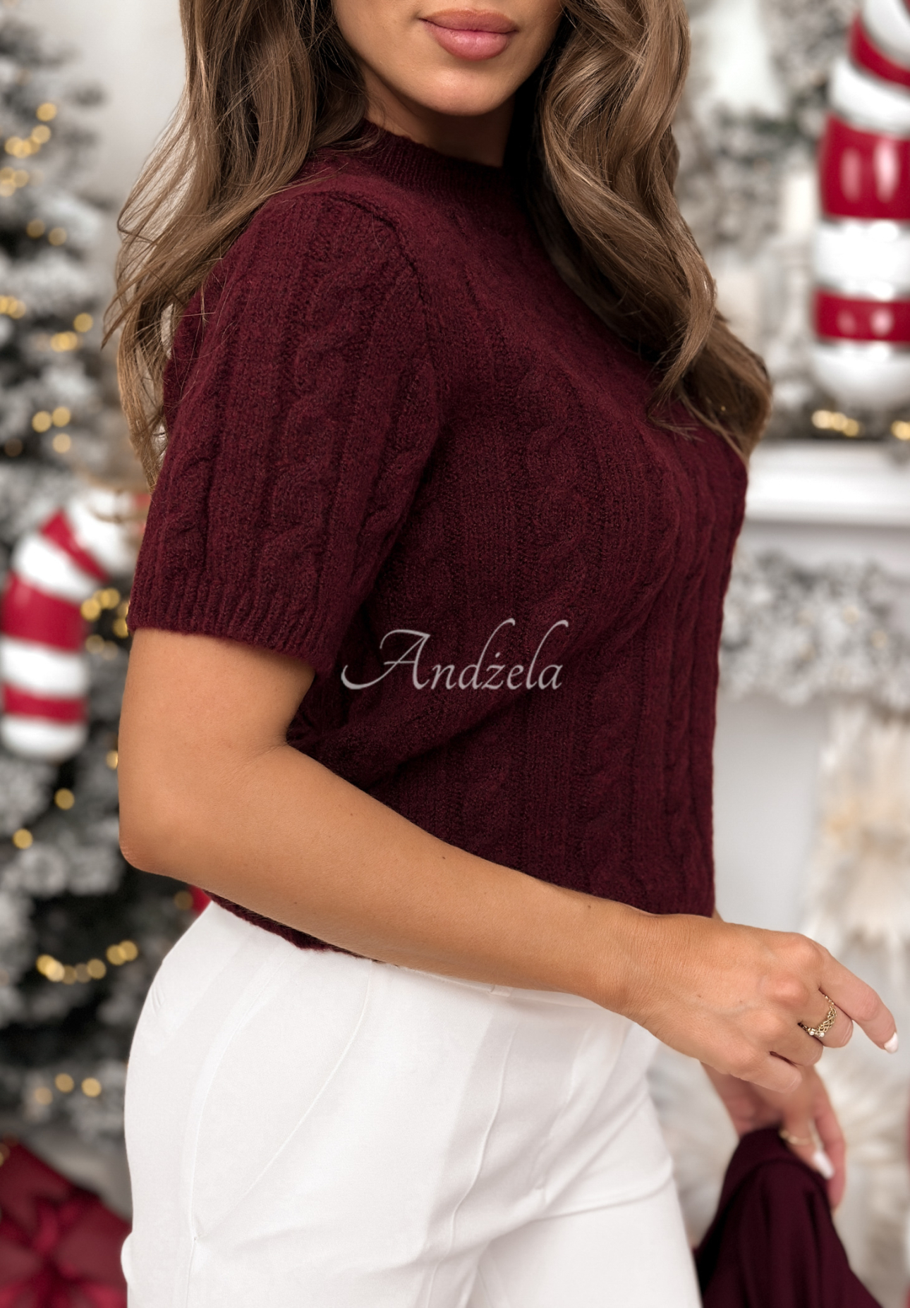 Ozdobně pletený svetr s vlnou a alpakou Miss Me vínový