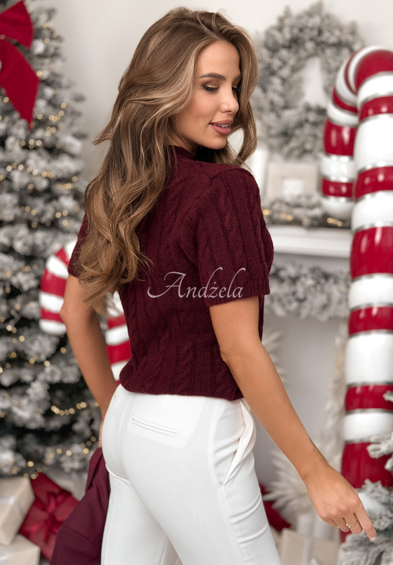 Ozdobně pletený svetr s vlnou a alpakou Miss Me vínový