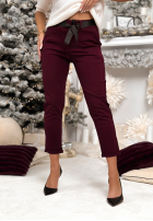 materiálové Kalhoty z paskiem Alone We Can bordové