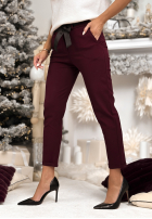 materiálové Kalhoty z paskiem Alone We Can bordové