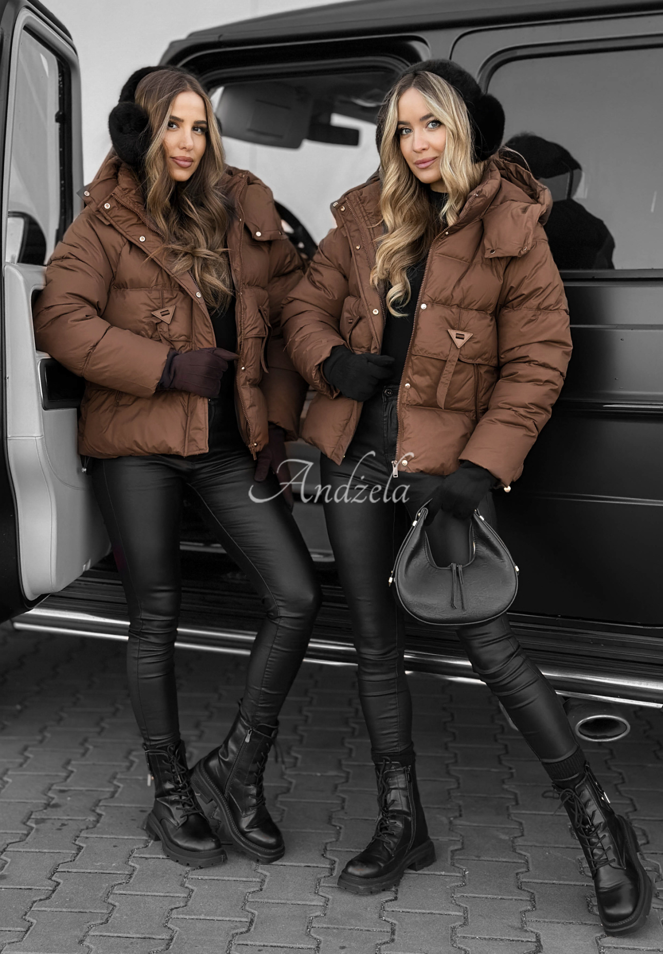 Krátká prošívaná bunda s kapucí Sister Winter čokoládová