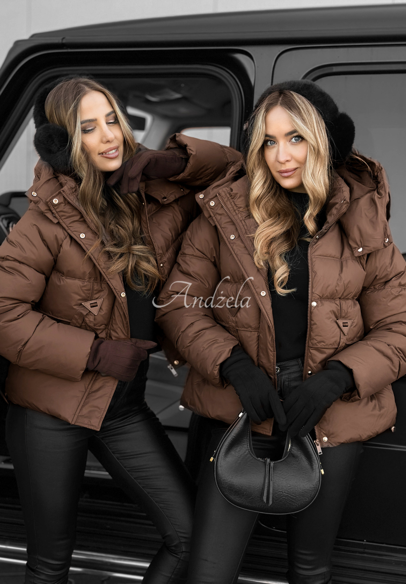 Krátká prošívaná bunda s kapucí Sister Winter čokoládová