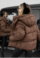 Krátká Prošívaná Bunda s kapucí Sister Winter čokoládová