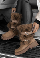 Semišové kotníkové boty s kožíškem North Pole Escape béžové