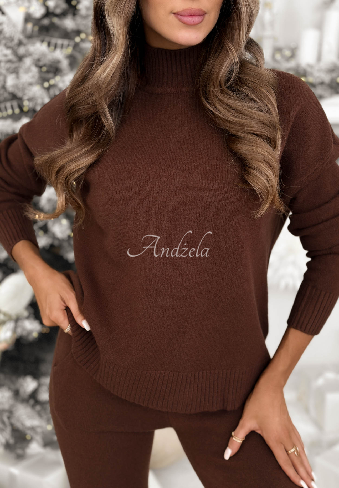 Pletená souprava svetr a široké kalhoty January Snow čokoládový