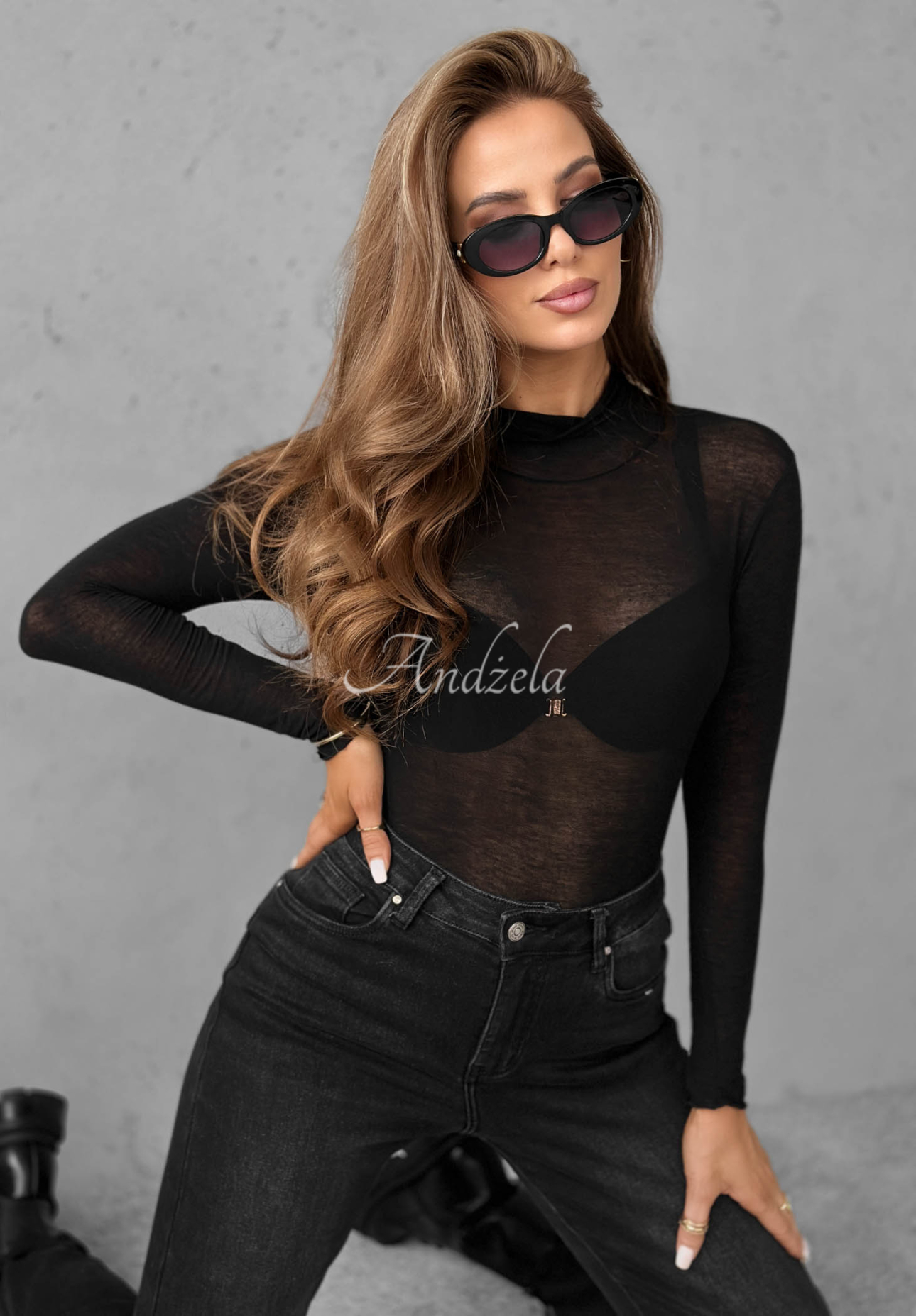 Průsvitná halenka s rolákem a kašmírem Be The One Černé