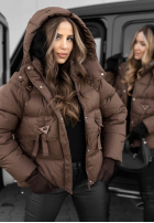 Krátká Prošívaná Bunda s kapucí Sister Winter čokoládová