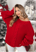 Krótki Svetr ozdobnie pleciony White Season červený