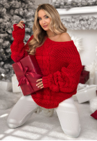 Krótki Svetr ozdobnie pleciony White Season červený