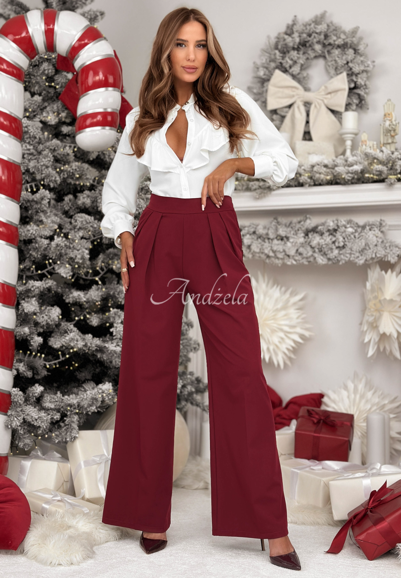 Elegantní široké kalhoty s viskózou After You Left bordové