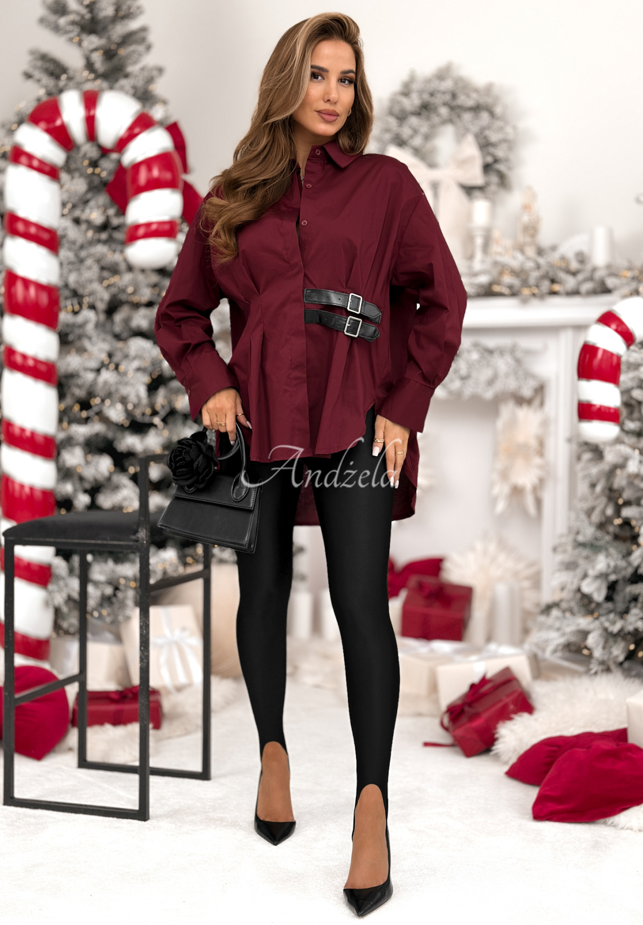 Asymetrická košile-Tunika s pásky Can Only Be vínová