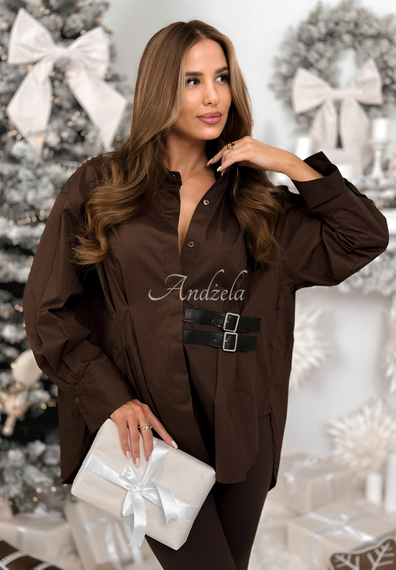 Asymetrická košile-Tunika s pásky Can Only Be čokoládová