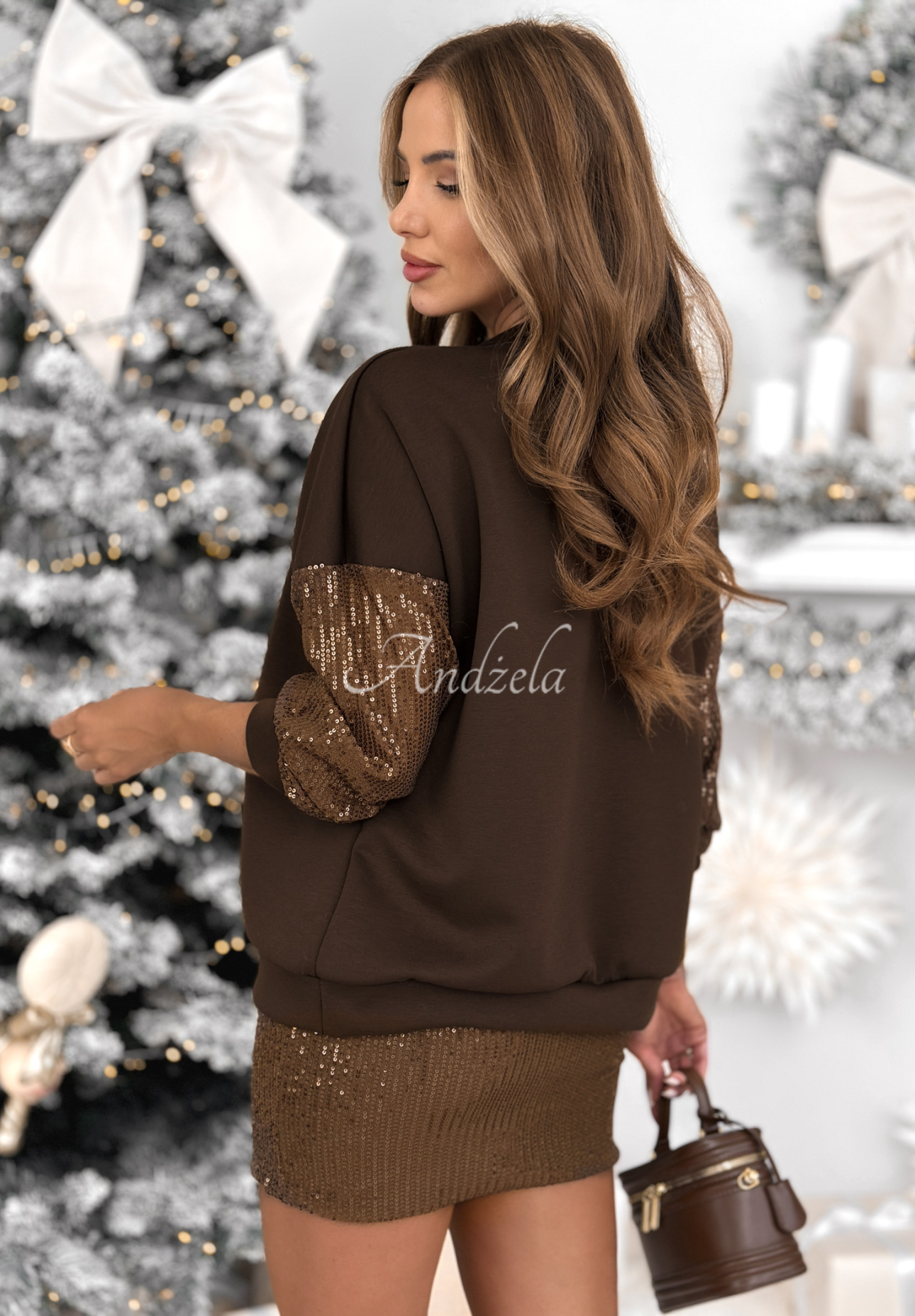 Souprava mikina a sukně s flitry Got The Power čokoládový