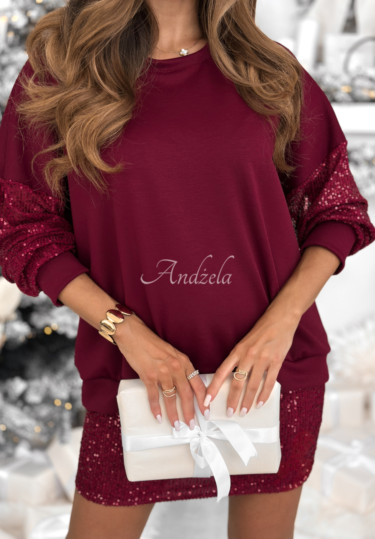 Souprava mikina a sukně s flitry Got The Power vínový