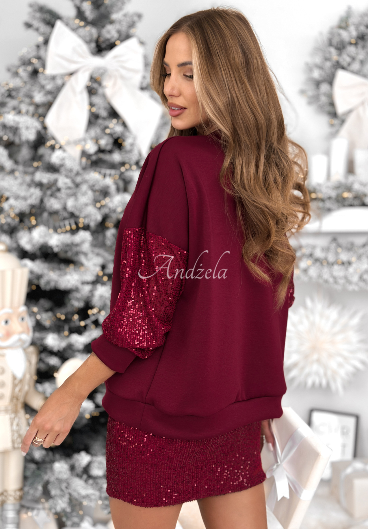 Souprava mikina a sukně s flitry Got The Power vínový