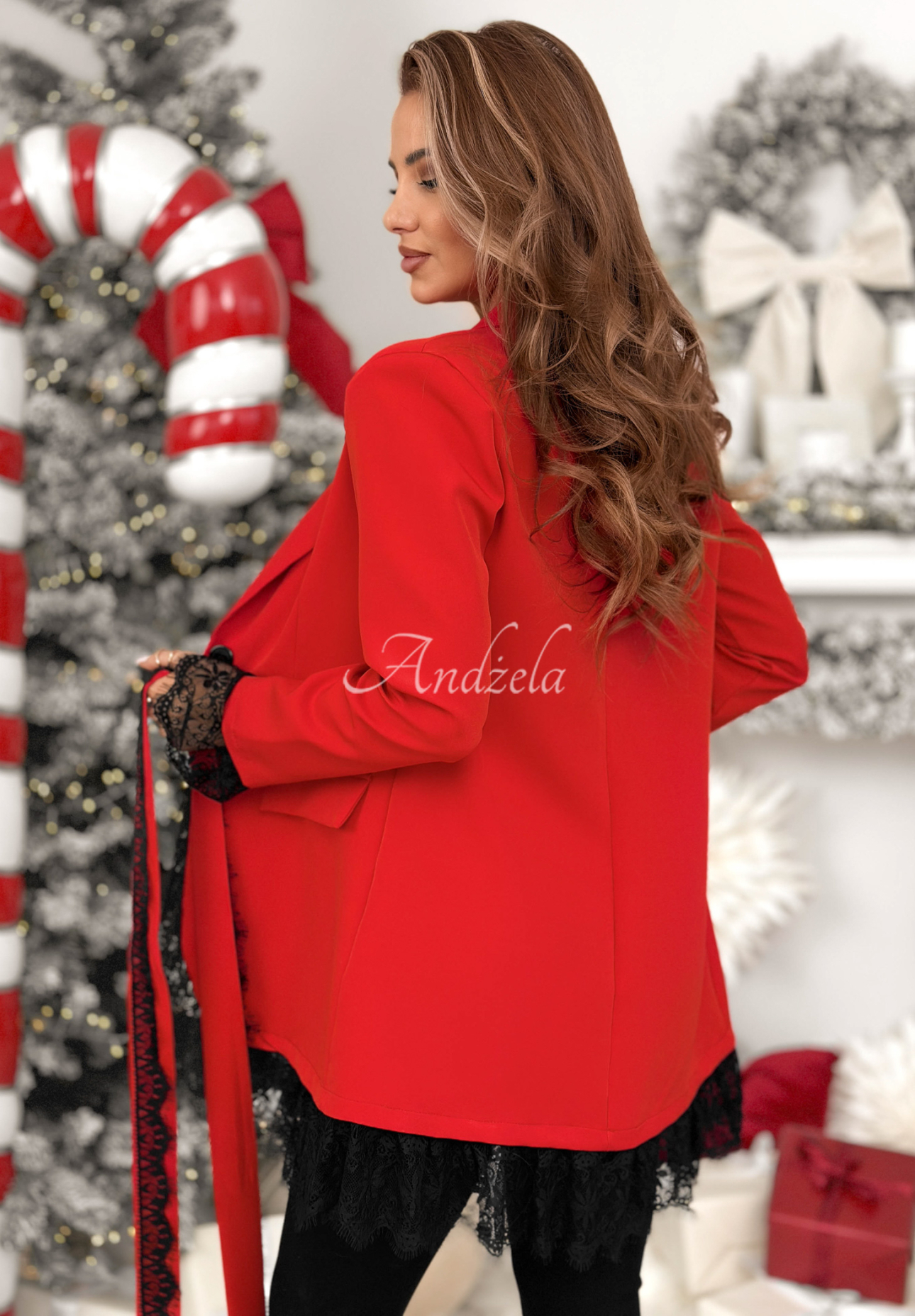 Sako s krajkou a páskem Whatever Whenever červená