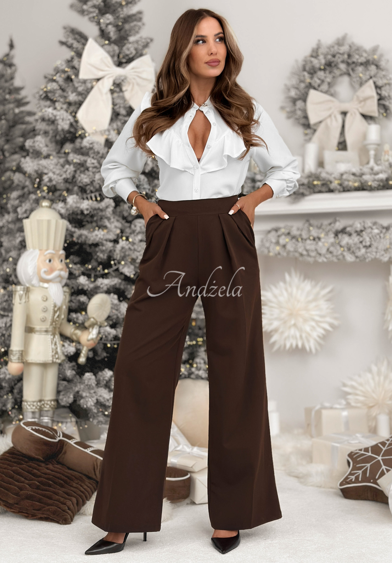 Elegantní široké kalhoty s viskózou After You Left čokoládové