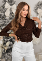 Błyszcząca Halenka z ozdobną aplikacją Cry Later čokoládová