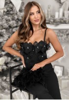 Krótki top z ozdobnymi kwiatami Lady In Flowers Černé