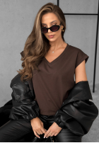 Tričko V-neck čokoládový