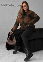 Dlouhý Svetr w romby Winter Things czekoladowo-Černé