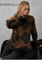 Dlouhý Svetr w romby Winter Things czekoladowo-Černé