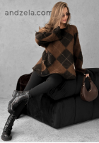 Dlouhý Svetr w romby Winter Things czekoladowo-Černé