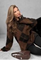 Dlouhý Svetr w romby Winter Things czekoladowo-Černé