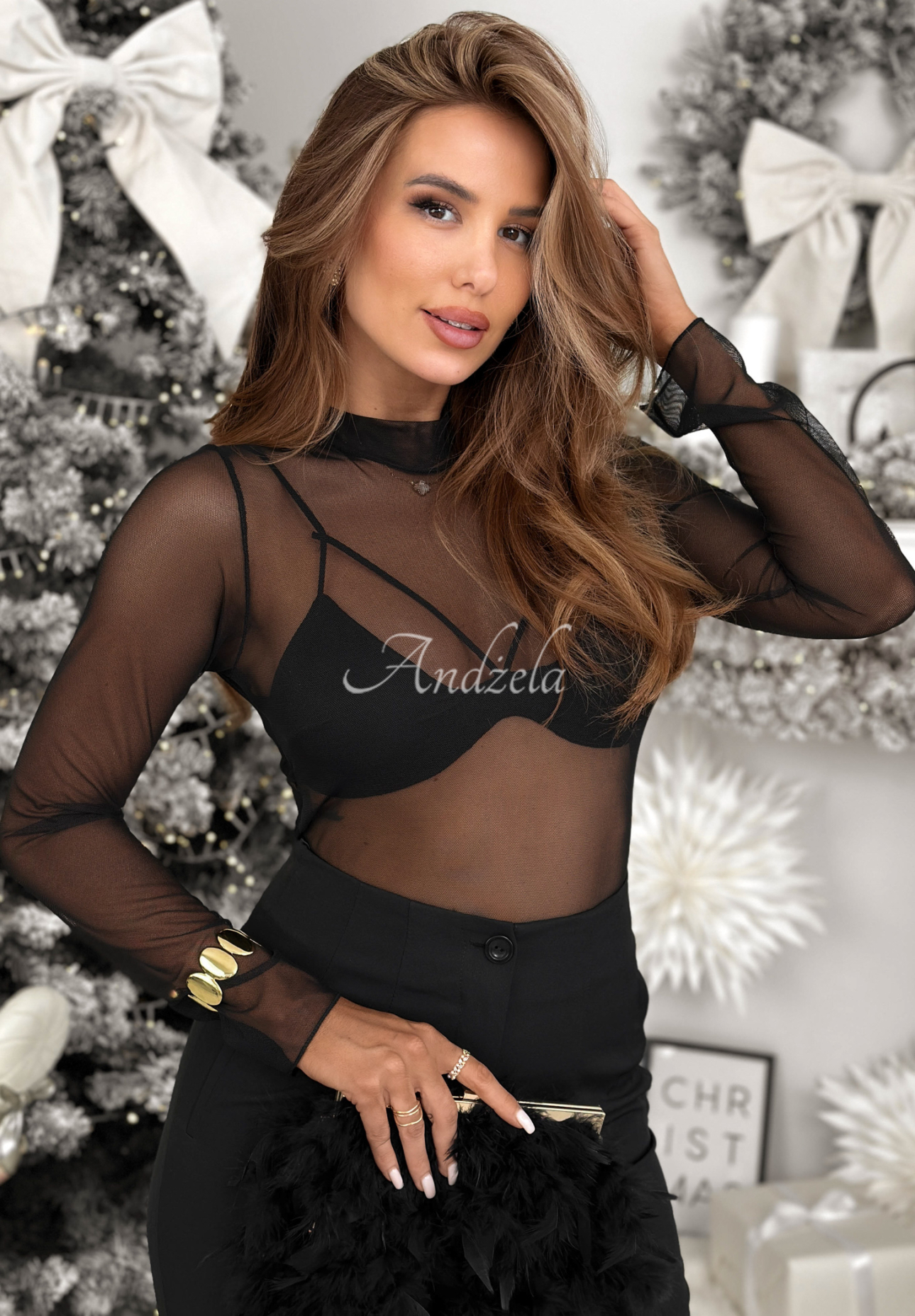 Přiléhavé síťované body Feel The Night černé