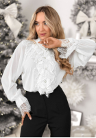 Bawełniana Košile z wiskozą i koronkowym żabotem Not Complicated Bílá