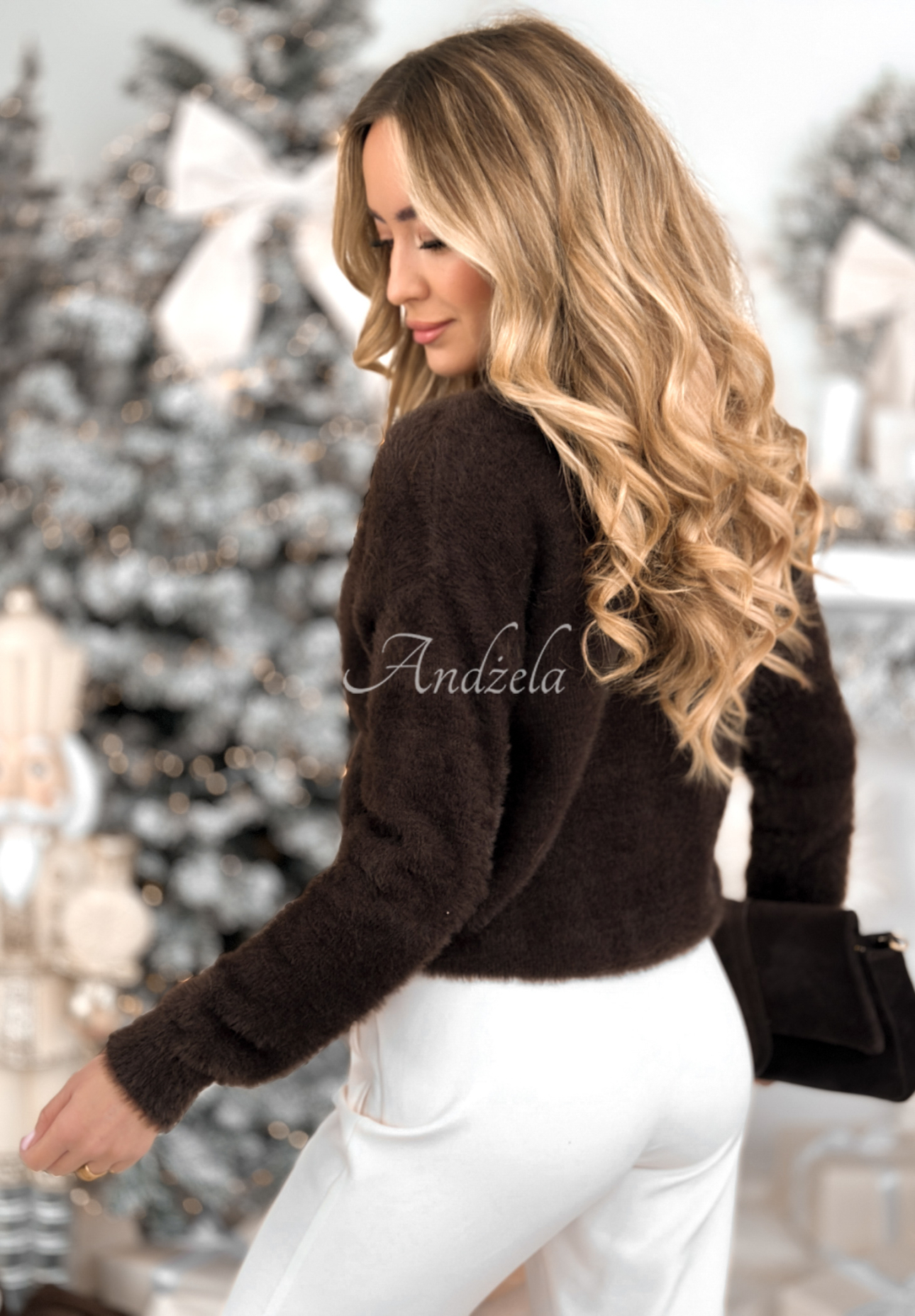 Krátký kardigan z alpaky Touch The Clouds čokoládový