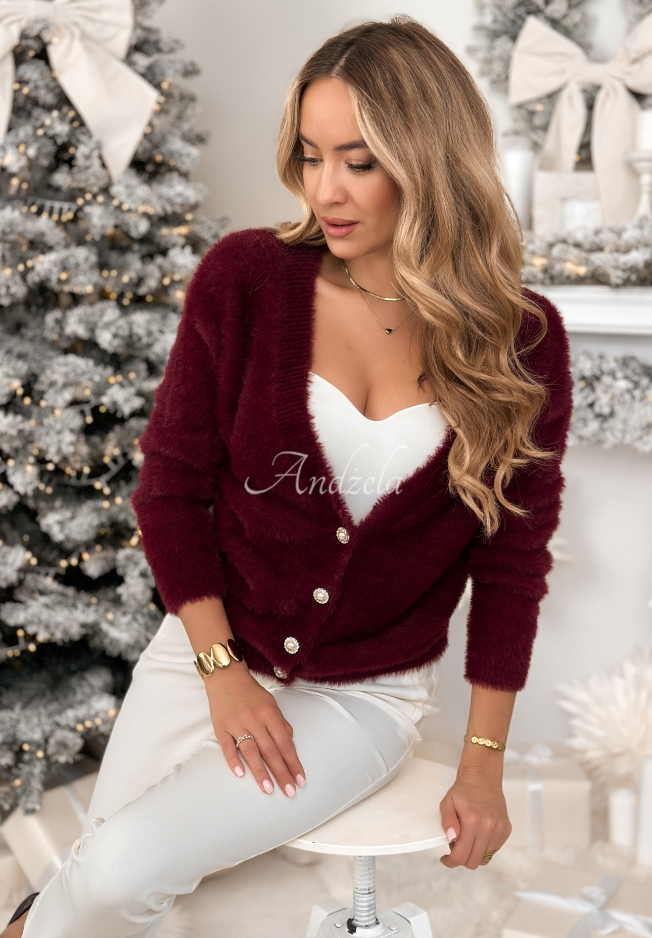 Krátký kardigan z alpaky Touch The Clouds vínový