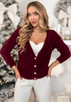 Krátký kardigan z alpaky Touch The Clouds vínový