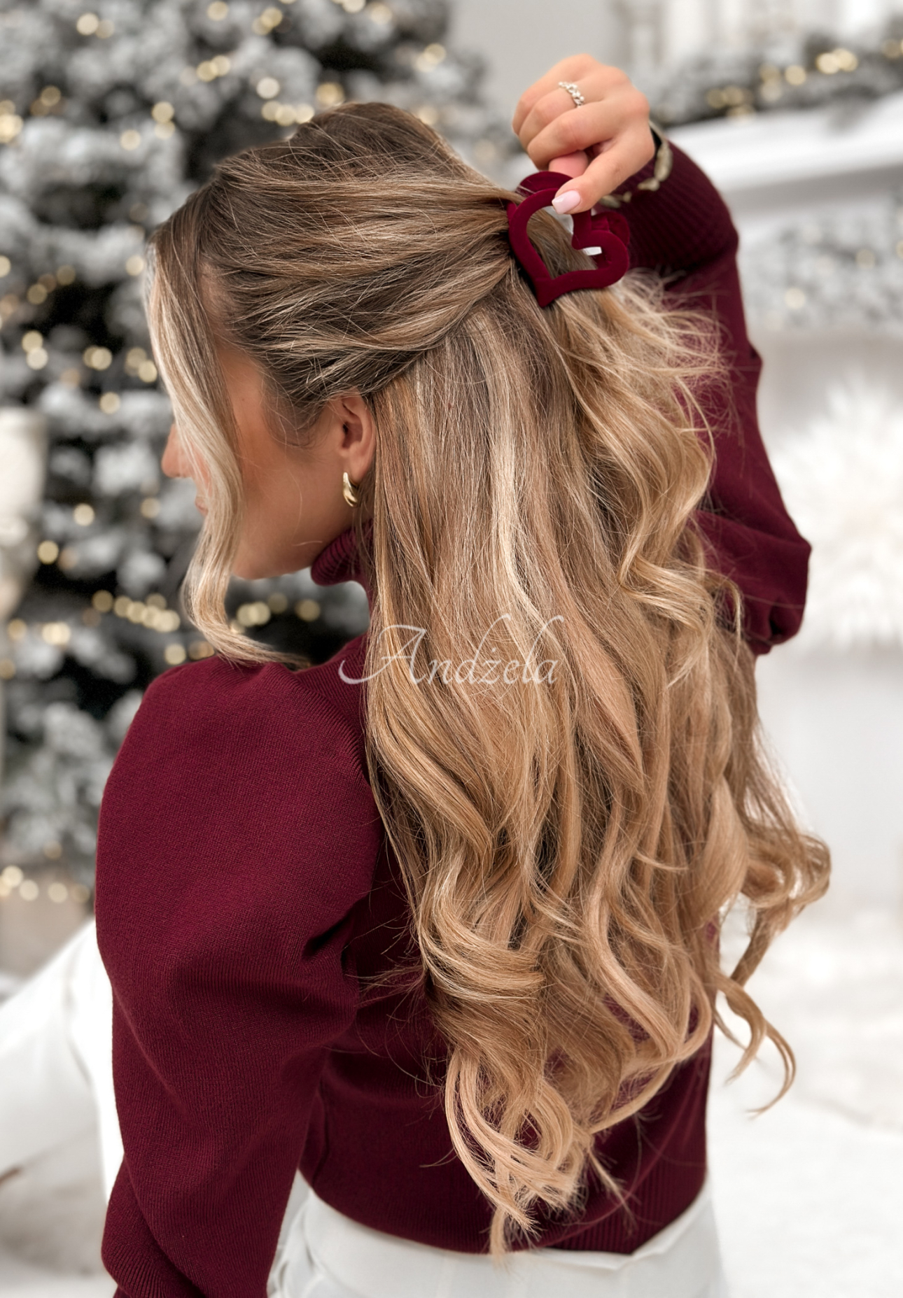 Velurová vlasová spona klips Velvette Heart vínová