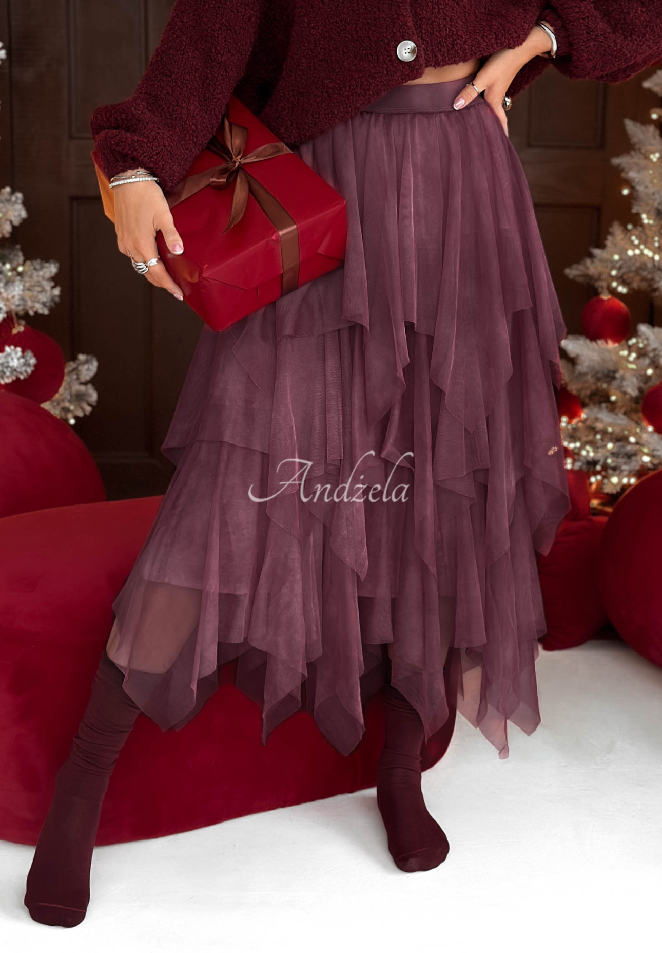 Tylová sukně midi Elisabeth vínová
