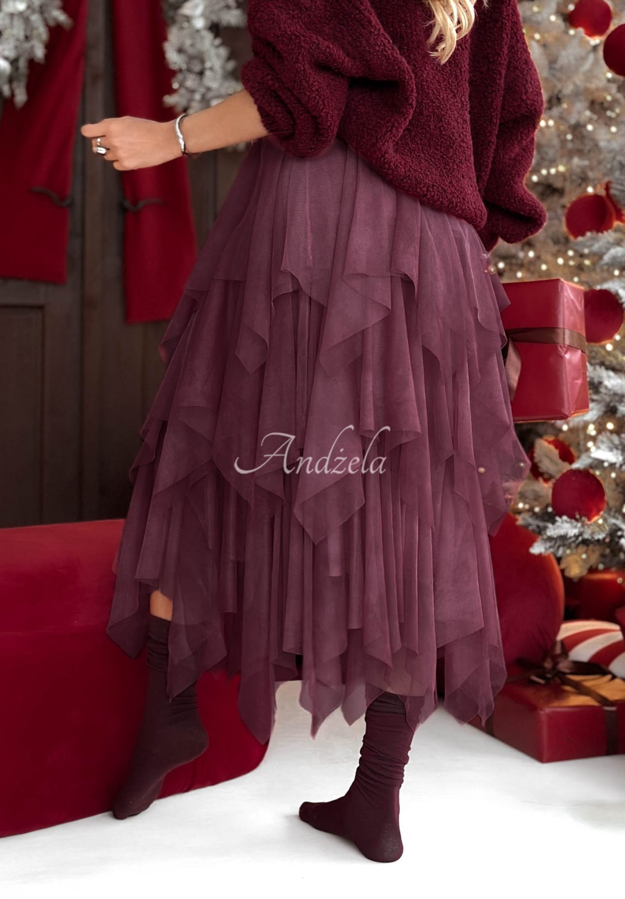 Tylová sukně midi Elisabeth vínová