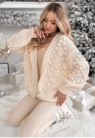 Ozdobnie pleciony kardigan z różami Freezed Roses ecru