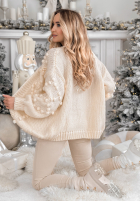 Ozdobnie pleciony kardigan z różami Freezed Roses ecru