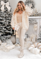 Ozdobnie pleciony kardigan z różami Freezed Roses ecru