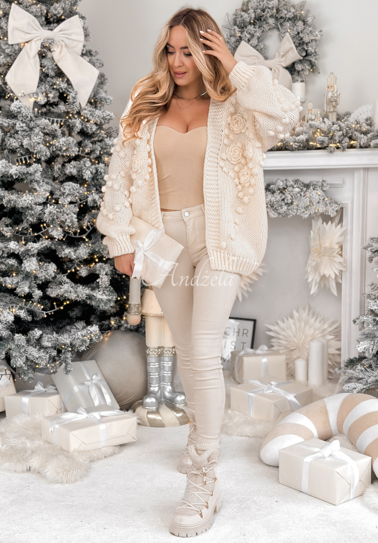 Ozdobně pletený kardigan s růžemi Freezed Roses ecru