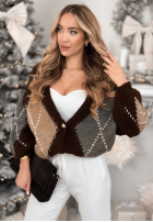 Krótki kardigan w romby Warm Silence čokoládový