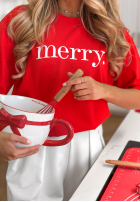 Vánoční Tričko z nadrukiem Merry červený