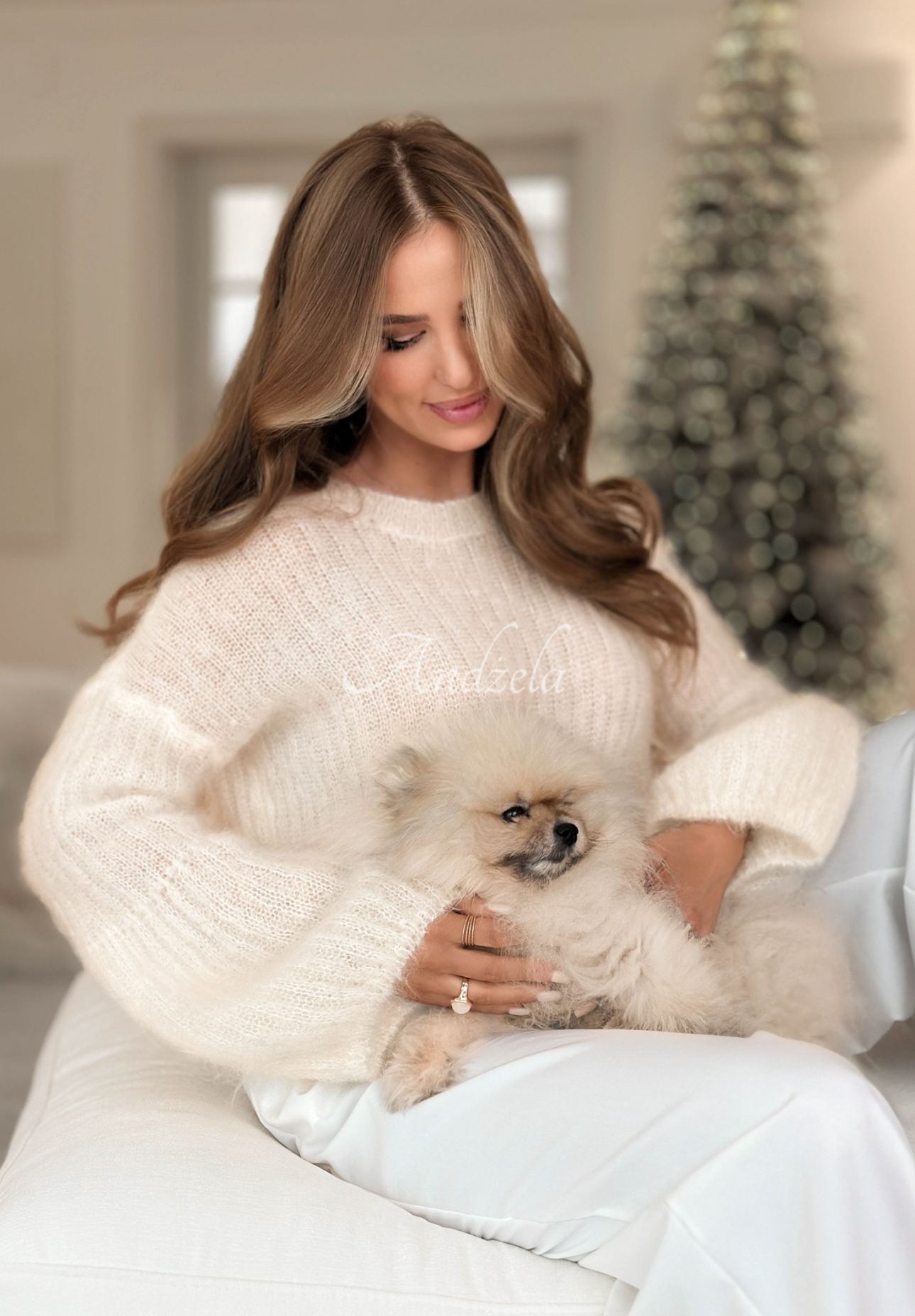 Měkký moherový svetřík se širokými rukávy Cotton Candy ecru