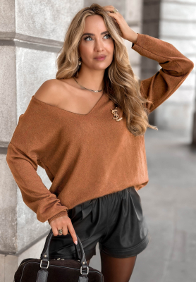 Lehký svetr s výstřihem Sensibility velbloudí II