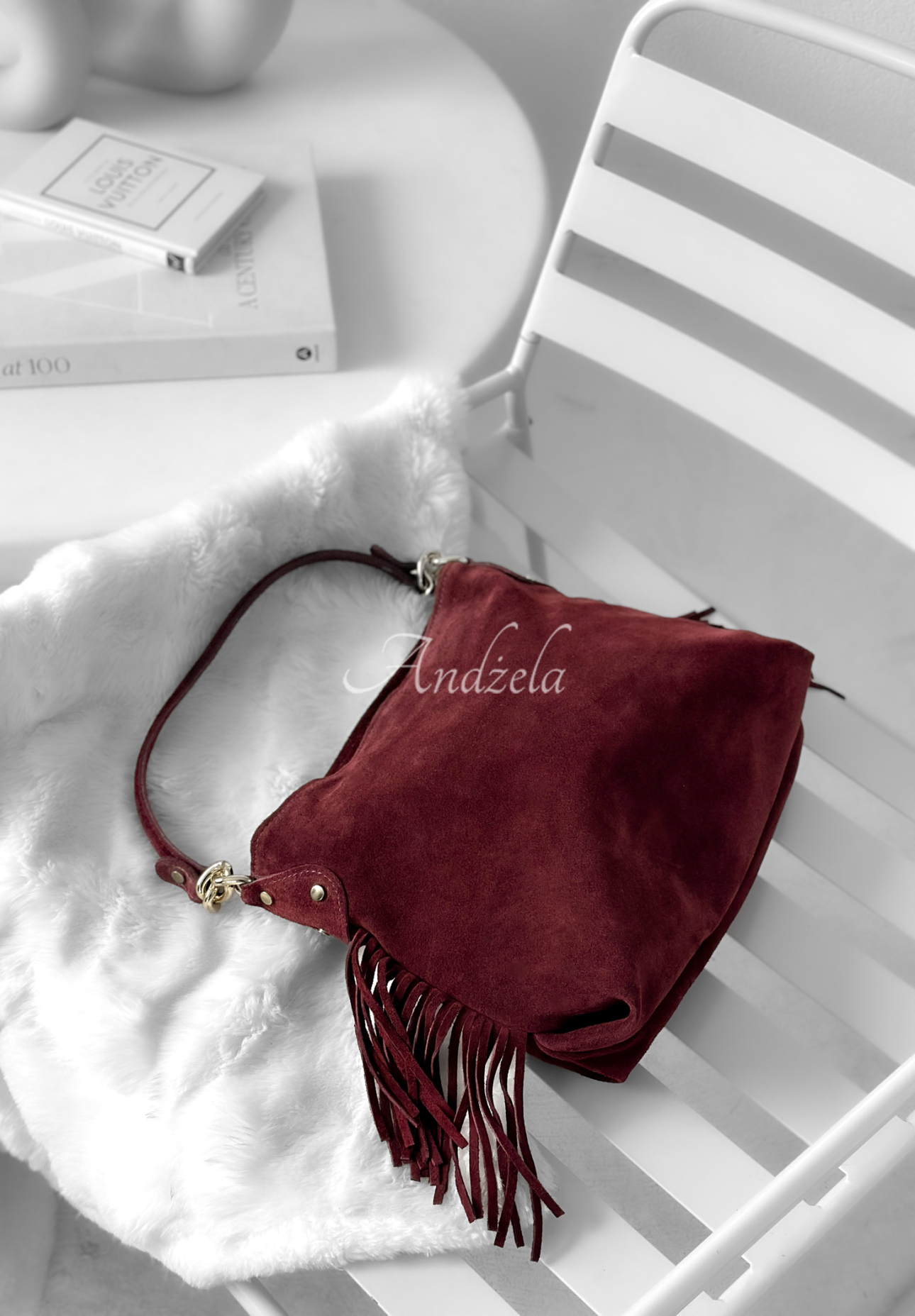 Semišová kabelka s třásněmi Final Message vínová