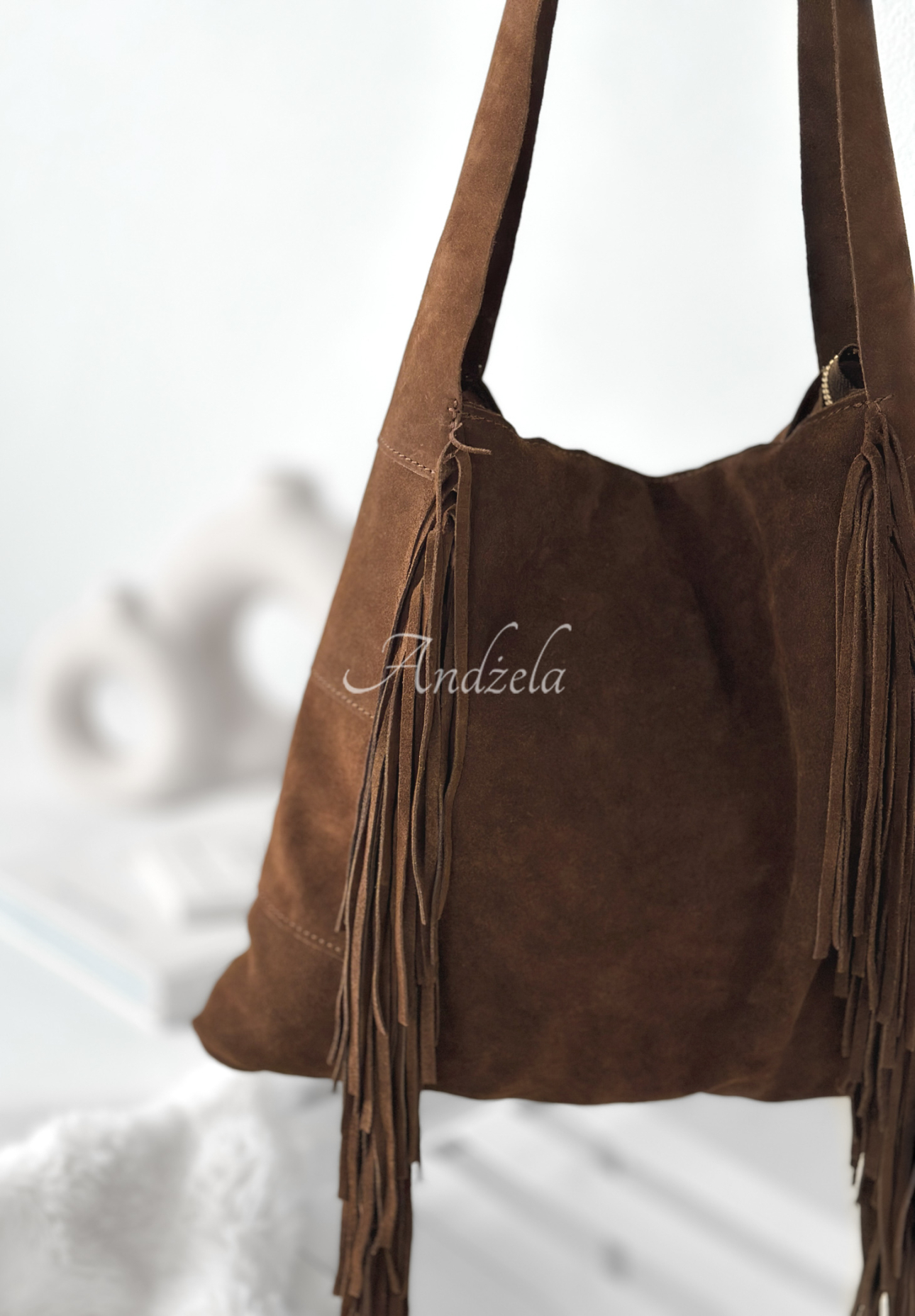 Semišová kabelka s třásněmi Maybe Next Time čokoládová