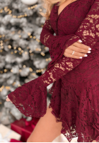 Koronkowa Šaty mini z falbankami Speak To Me vínová