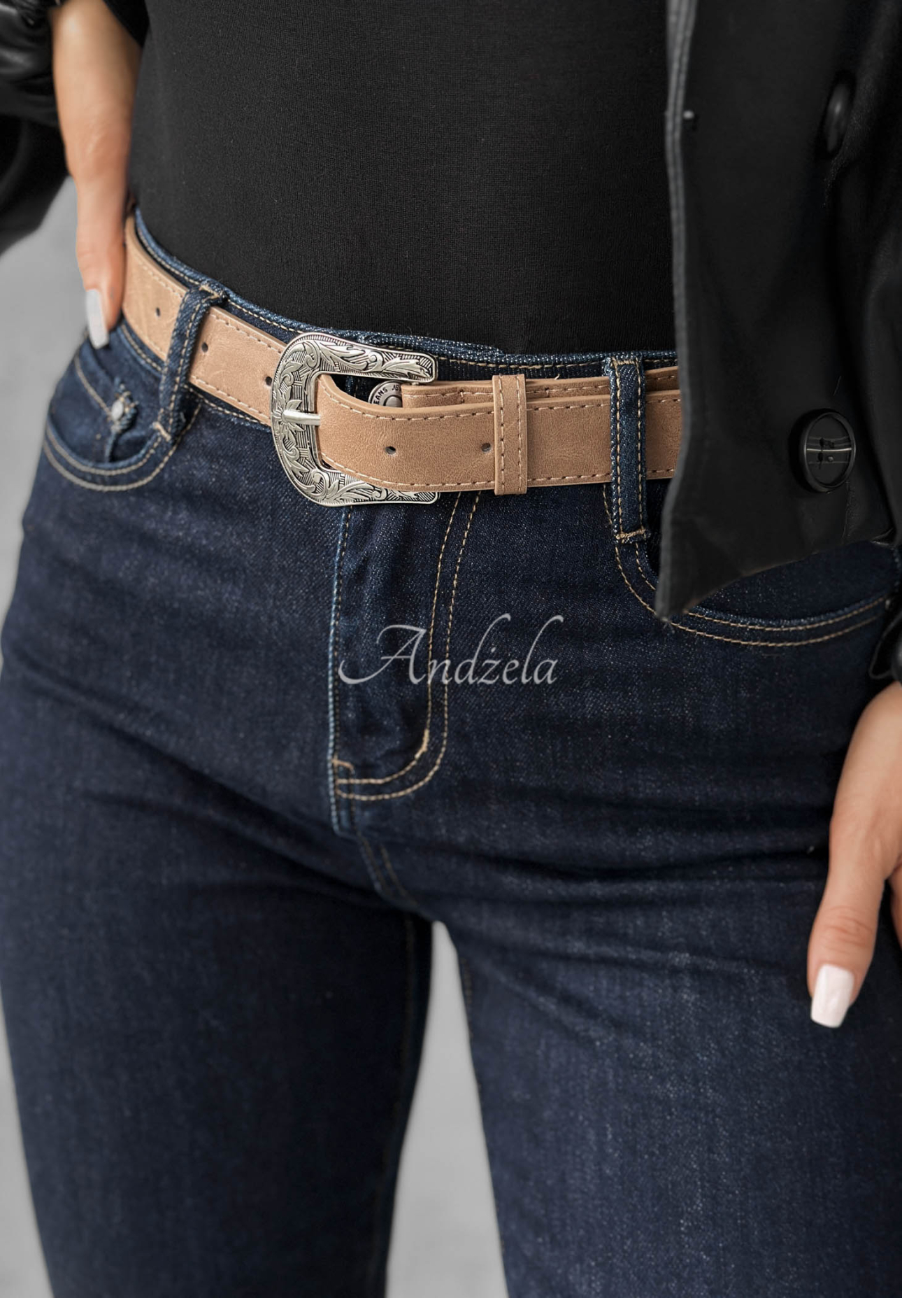 Džíny mom fit s páskem Let’s Not Talk granátové